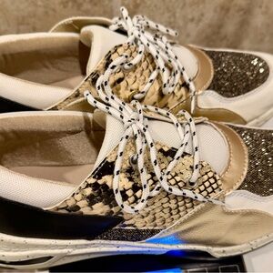 Stylish Women's Sneakers in Gold and Black, Size 11